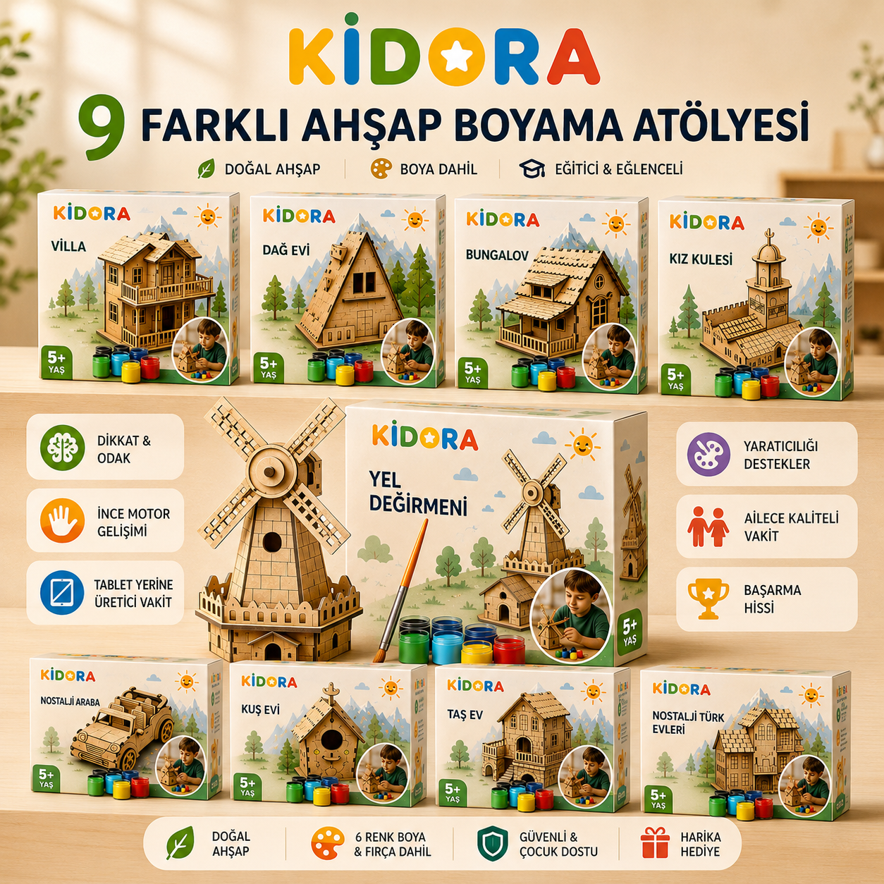 KIDORA Ahşap Boyama & Maket Aktivite Seti