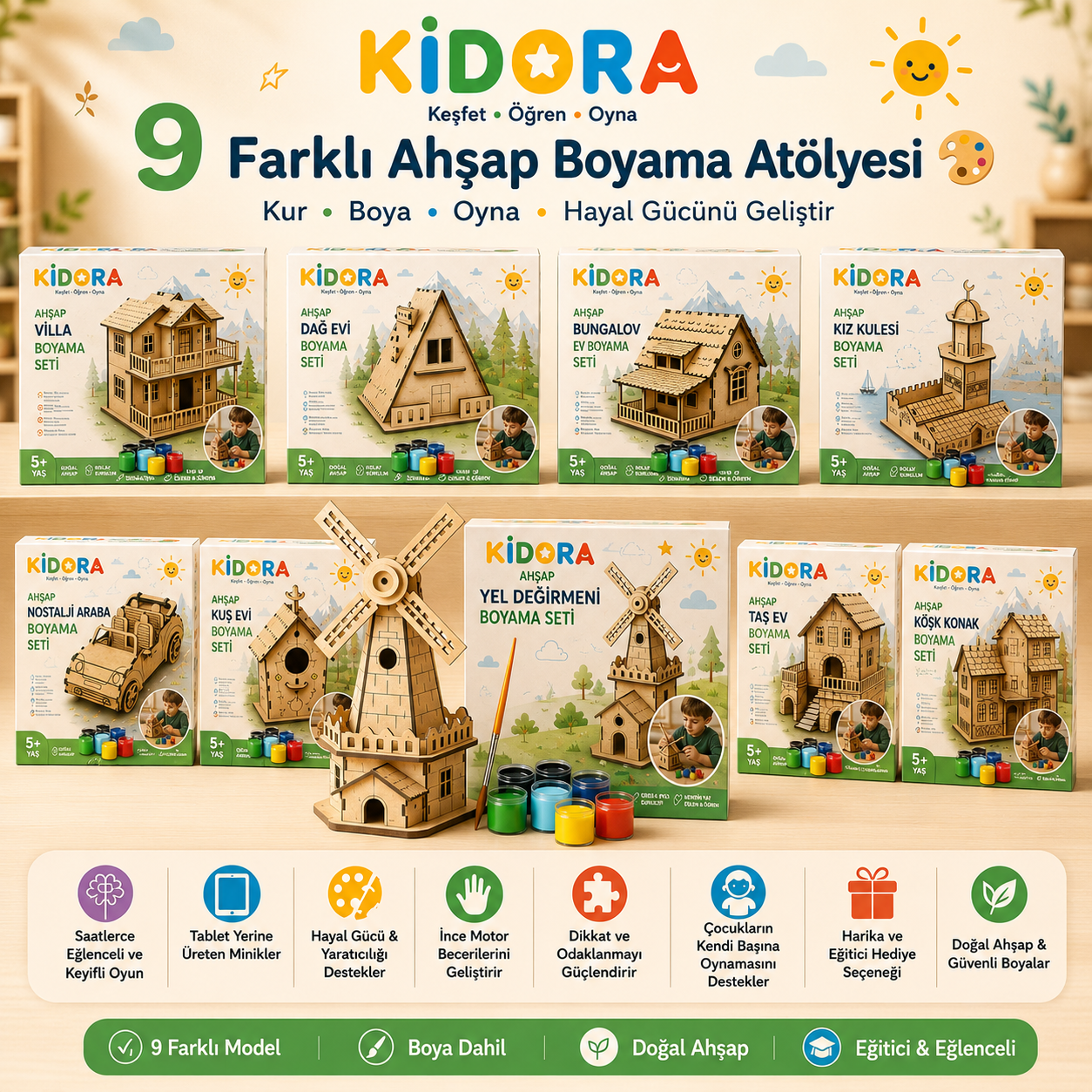 KIDORA Ahşap Boyama & Maket Aktivite Seti