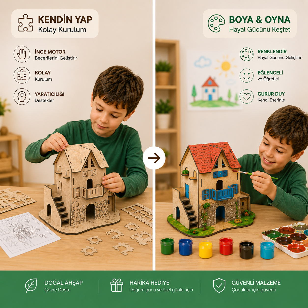 KIDORA Ahşap Boyama & Maket Aktivite Seti